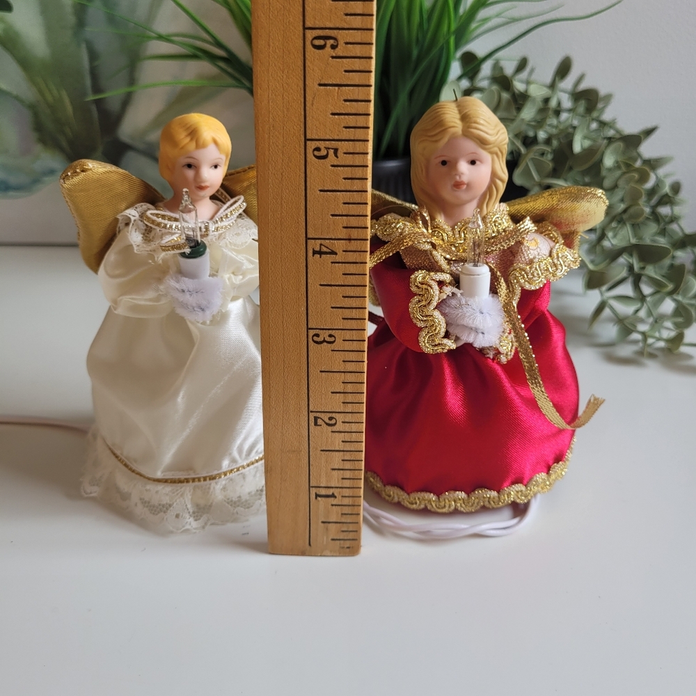 Set of 2 Porcelain Head Angel Christmas Tree Toppers Decorations Electric